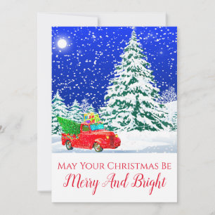 Vintager Red Truck in Schnee Weihnachten Merry & B