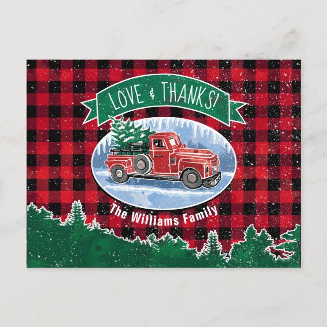 Vintager Red Truck Liebe & Dank Urlaub Postkarte (Vorderseite)