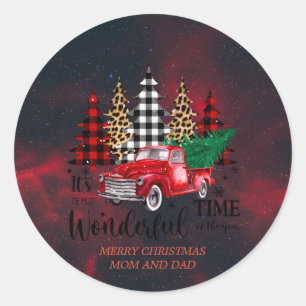 Vintager Red Truck Merry Christmas Classic Round S Runder Aufkleber