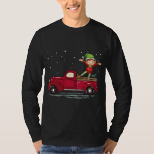 Vintager Red Truck mit Elf frohe Weihnachten T-Shirt