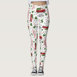 Vintager Red Truck mit Weihnachtsbaum Leggings