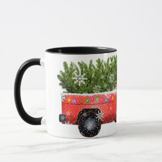 Vintager Red Truck mit Weihnachtsbaum zeichnend Ta Tasse
