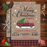 Vintager Red Truck Rustikales Country Weihnachts-P Einladung<br><div class="desc">Personalisieren Sie alle Details über diese lustigen,  rustikalen Weihnachtsfeste Party Einladungen für Ihre bevorstehende Feier. Dieses Design zeichnet sich durch einen klassischen,  roten und schwarzen Büffel-Karo-Hintergrund mit einer Imitat- und Kraftpapierschicht,  einem Vintagen Aquarell-Truck mit Weihnachtsbaum und Schneeflocken aus.</div>