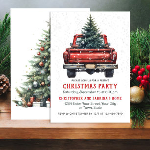 Vintager Red Truck Rustikales Weihnachtsfest Party Einladung