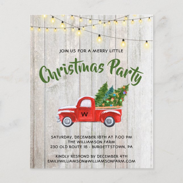 Vintager Red Truck Rustikales Weihnachtsfest Party Flyer (Vorne)