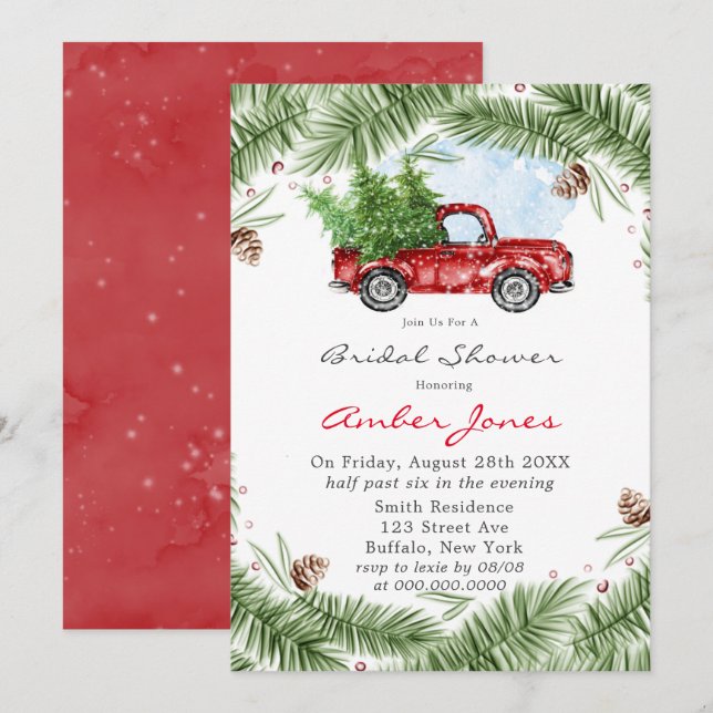 Vintager Red Truck Snow Bridal Dusche Einladung (Vorne/Hinten)