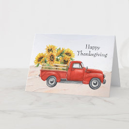 Vintager Red Truck Sonnenblumen Erntedank Feiertagskarte