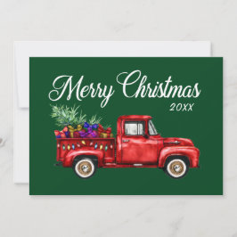 Vintager Red Truck Tree Geschenke Frohe Weihnachte Feiertagskarte