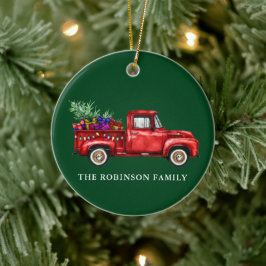 Vintager Red Truck Tree Geschenke Weihnachtsfamili Keramik Ornament