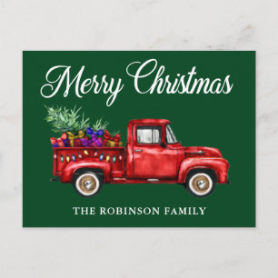 Vintager Red Truck Tree Geschenke Weihnachtsfamili Postkarte