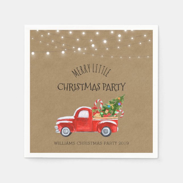 Vintager Red Truck & Tree Weihnachts-Party Napkin Serviette (Vorderseite)
