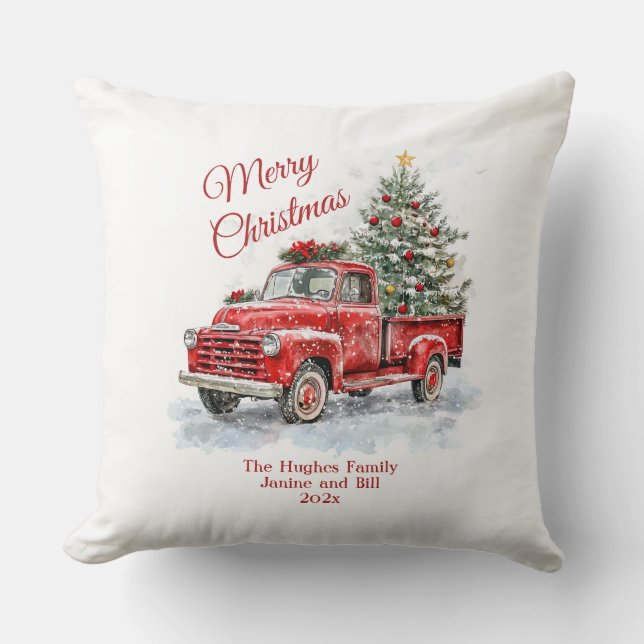 Vintager Red Truck Weihnachten Kissen (Vorderseite)