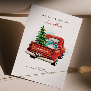 Vintager Red Truck Weihnachten Moving Neue Zuhause Ankündigung