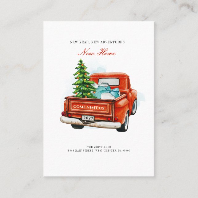 Vintager Red Truck Weihnachten Neue Zuhause Card Visitenkarte (Vorderseite)