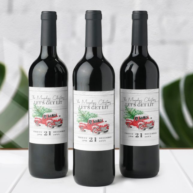 Vintager Red Truck Weihnachten Weinetikett (Von Creator hochgeladen)