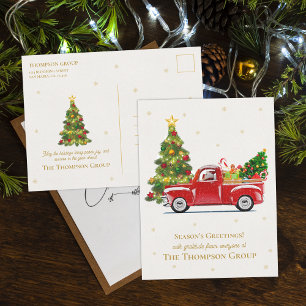 Vintager Red Truck Weihnachtsbaum Business Holiday Postkarte