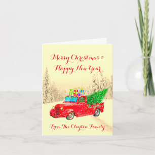 Vintager Red Truck Weihnachtsbaum & Geschenke Urla Feiertagskarte