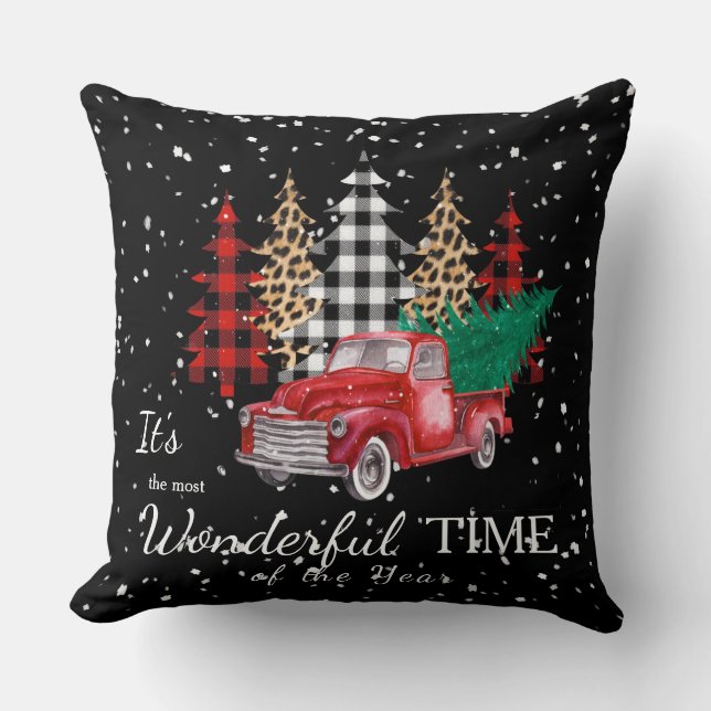 Vintager Red Truck Weihnachtsbaum Kissen (Vorderseite)