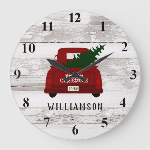 Vintager Red Truck Weihnachtsbaum Rustikale Holzru Große Wanduhr
