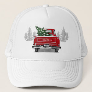 Vintager Red Truck Weihnachtsbaum Rustikaler Name Truckerkappe