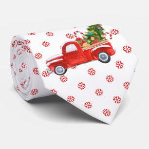 Vintager Red Truck Weihnachtsbaum Schneeflocken Krawatte