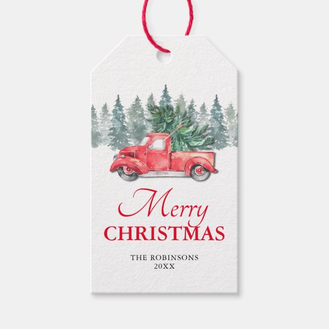 Vintager Red Truck Weihnachtsfeiertage Geschenkanhänger (Vorderseite)