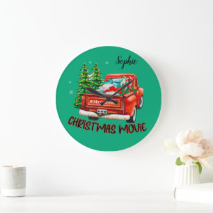 Vintager Red Truck Weihnachtsfilm Große Wanduhr