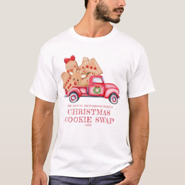Vintager Red Truck Weihnachtskochtausch T-Shirt (Vorderseite)