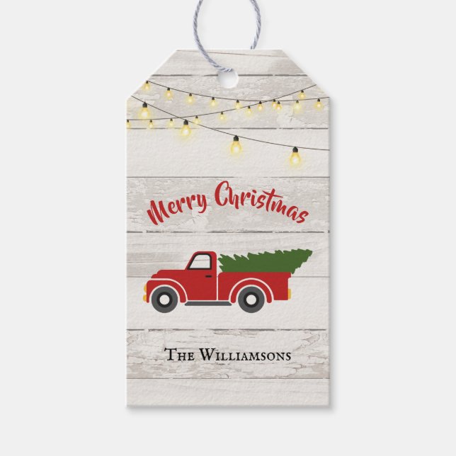 Vintager Red Truck Weihnachtsname Geschenk Tag Geschenkanhänger (Vorderseite)