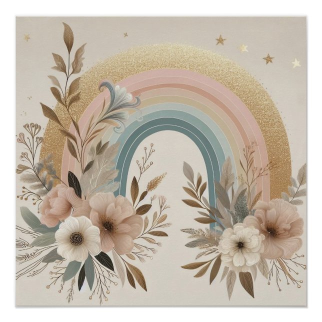 Vintager Regenbogen-Clipart - pastel & neutral Poster (Vorderseite)