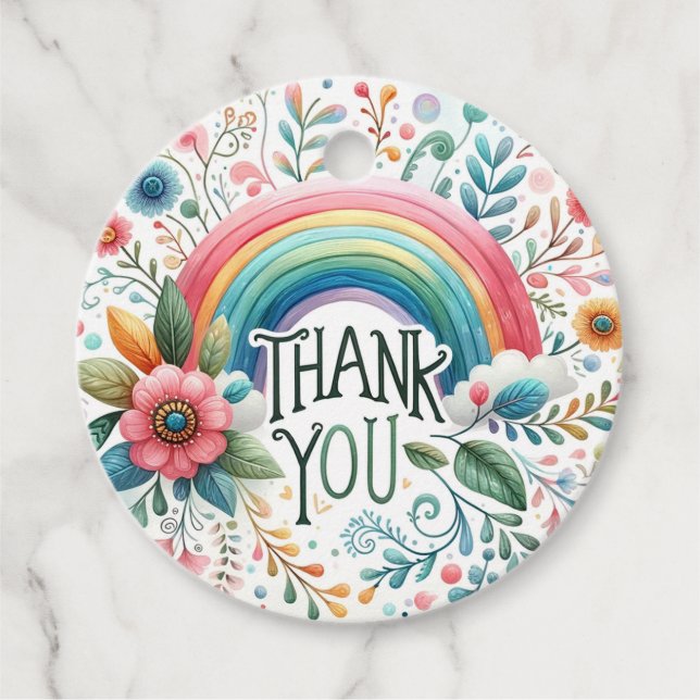 Vintager Regenbogen der Blumen Bohemisch Danke Par Geschenkanhänger (Vorderseite)