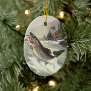 Vintager Regenbogenforellenfisch, Fischfang Keramikornament