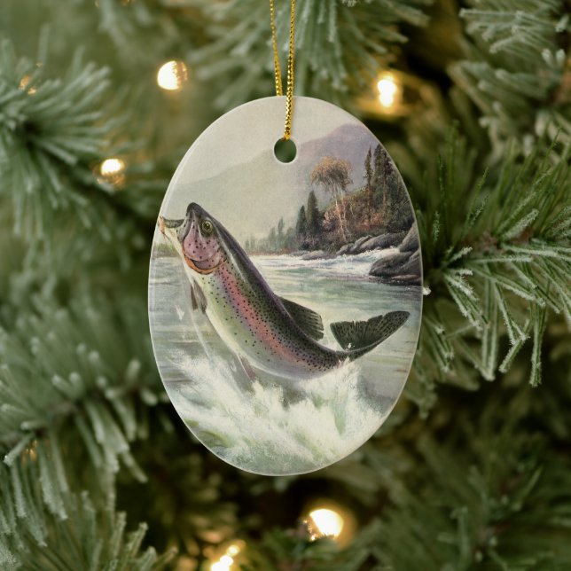 Vintager Regenbogenforellenfisch, Fischfang Keramikornament (Baum)