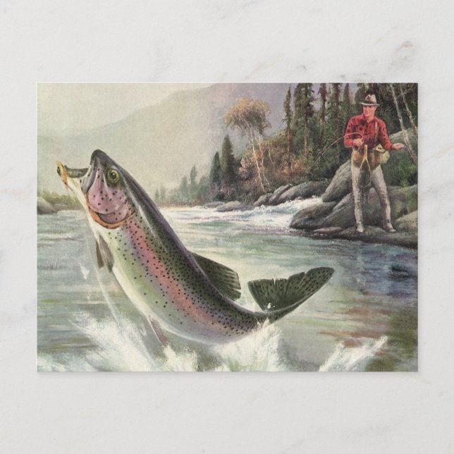 Vintager Regenbogenforellenfisch, Fischfang Postkarte (Vorderseite)