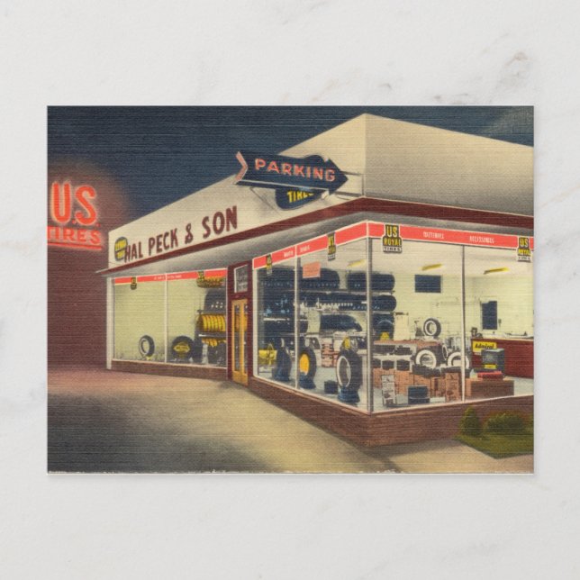 Vintager Reifenladen Postkarte (Vorderseite)