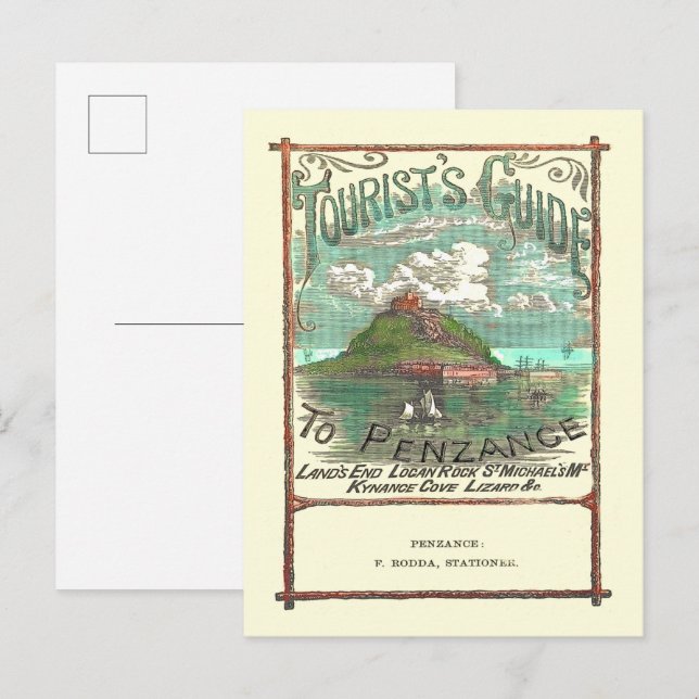 Vintager Reiseführer für Penzance Postkarte (Vorne/Hinten)