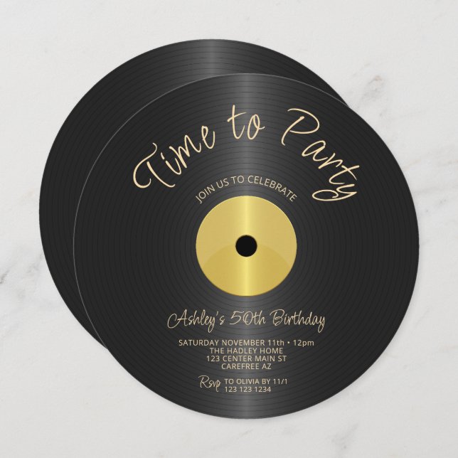Vintager Rekord 50. Geburtstag Einladung (Vorne/Hinten)