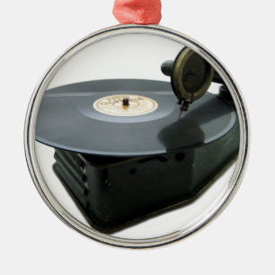Vintager Rekordspieler Silbernes Ornament