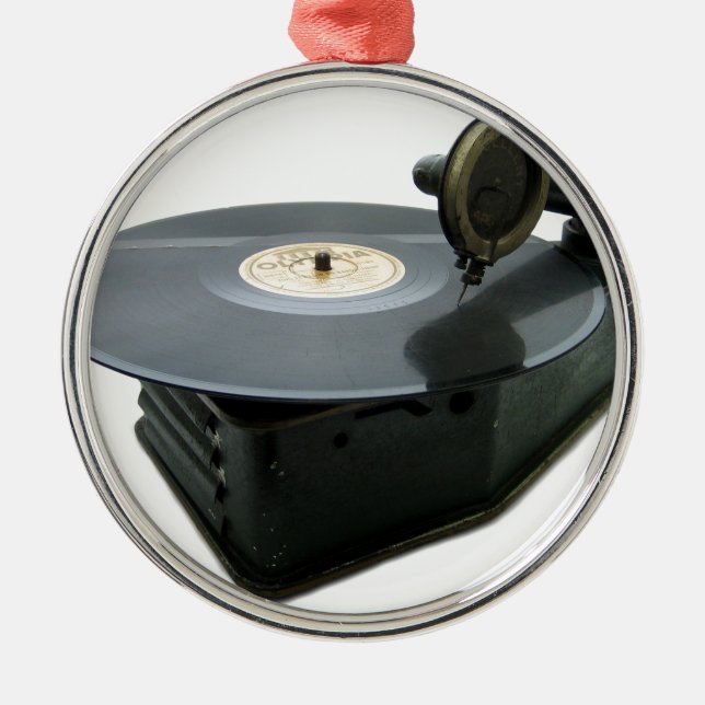 Vintager Rekordspieler Silbernes Ornament (Vorne)