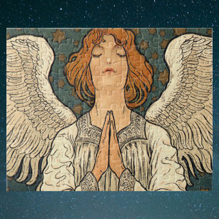 Vintager religiöser Engel Gebet mit Goldstars Puzzle