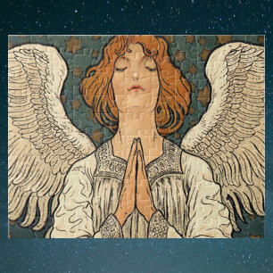 Vintager religiöser Engel Gebet mit Goldstars Puzzle