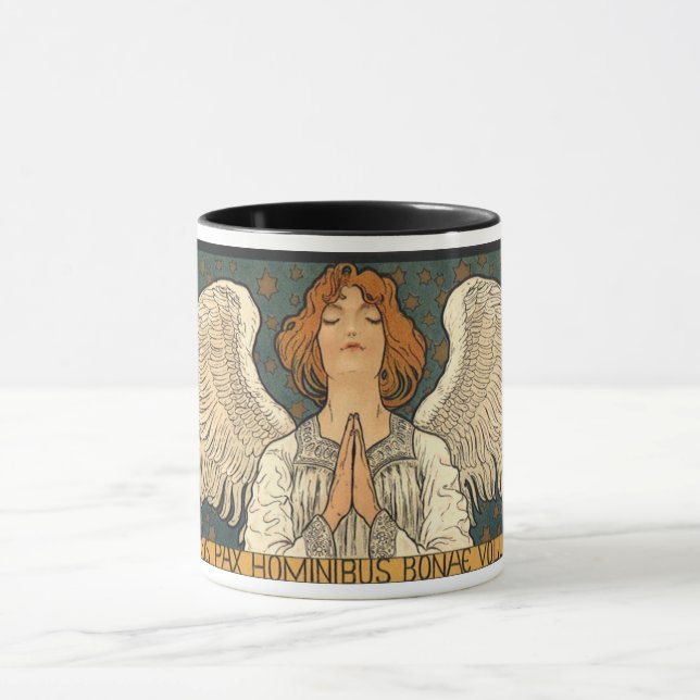 Vintager religiöser Engel Gebet mit Goldstars Tasse (Zentrum)