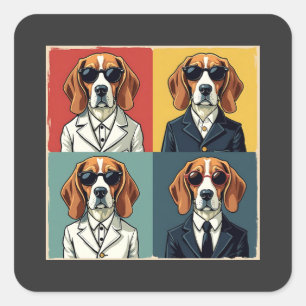 Vintager Rerto Beagle Dog 70er Style Sonnenbrille Quadratischer Aufkleber