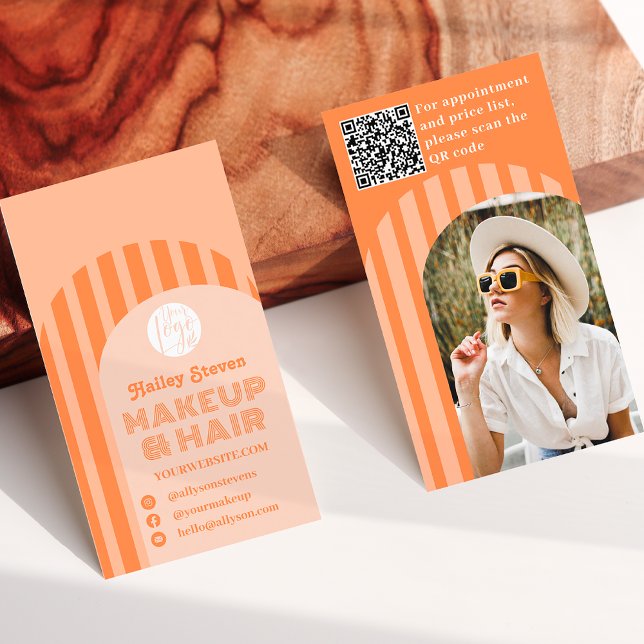 Vintager Retro-70er-Foto-Schminke Visitenkarte (Vintage retro 70s peach arch photo makeup business card)