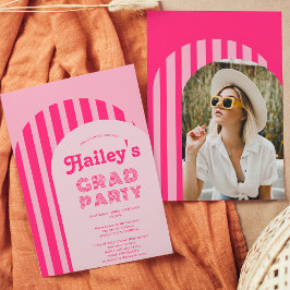 Vintager Retro-70er Neon rosa Foto Abschluss Einladung