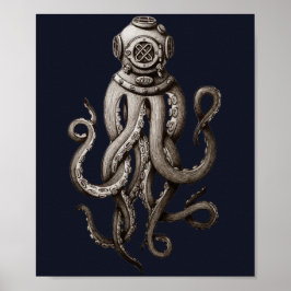 Vintager Retro-Anzug Octopus Grafikdesign Poster