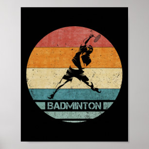 Vintager Retro Badminton Player Silhouette Sunset  Poster