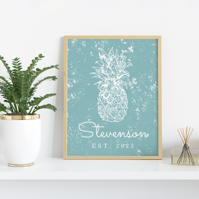 Vintager Retro Beach Ananas Familienname drucken Poster (Von Creator hochgeladen)