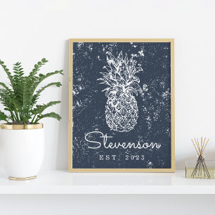 Vintager Retro Beach Ananas Familienname Poster