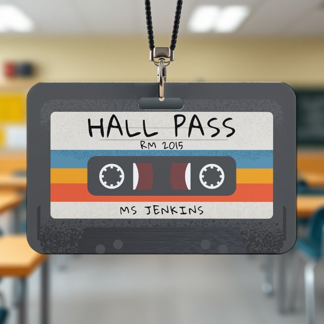 Vintager Retro Cassette Tape School Hall Pass Ausweis (Vintage Retro Cassette Tape School Hall Pass Badge
)